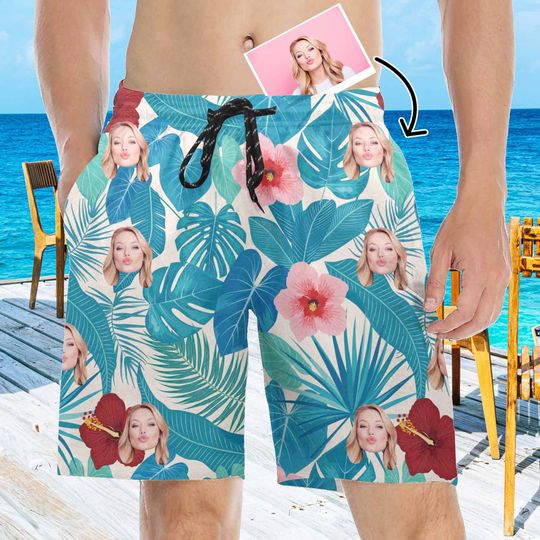 Discover Custom Beach Shorts w Pockets, Personalized Face Beach Shorts