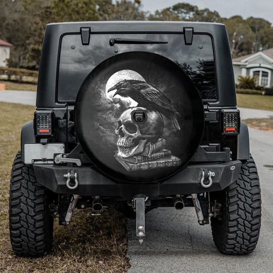 Discover Gothic Raven Skull Spare Tire Cover, Gothic Style Artwork Printed Spare Tire Cover