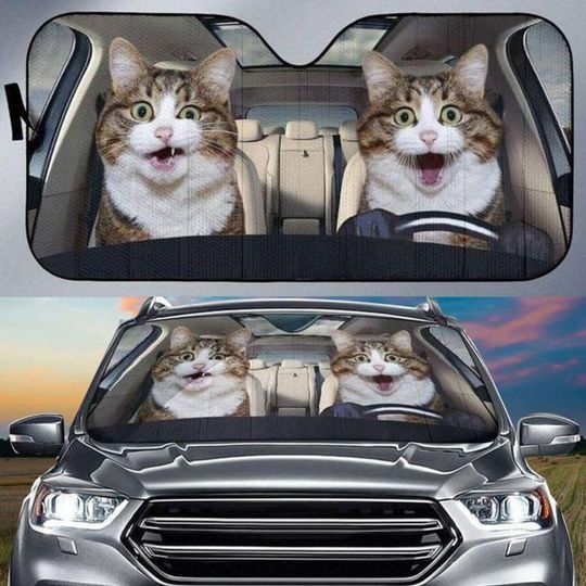 Discover Funny Cat Windshield Sunshade, Cat Driving Car Sunshade