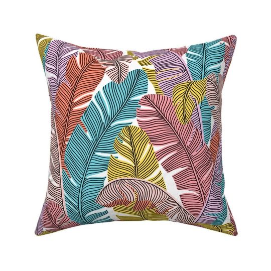 Discover Bright Banana Leaves Throw Pillow