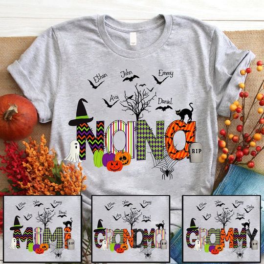 Discover Personalized Nana Halloween Shirt, Custom Nickname Grandma Shirt with Kids Names