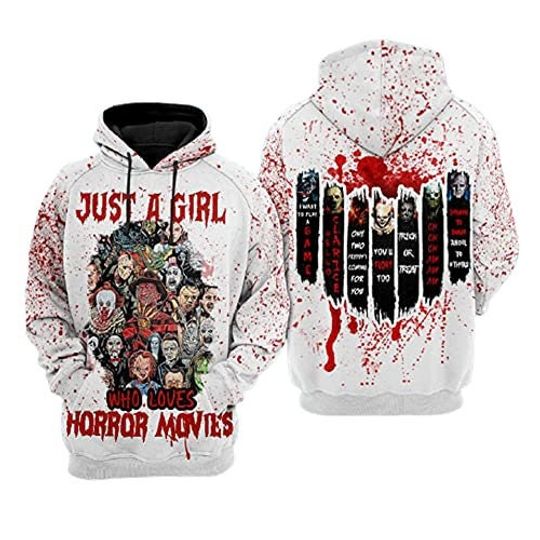 Discover Just a Girl Who Loves Horror Movies All Over Print Hoodie