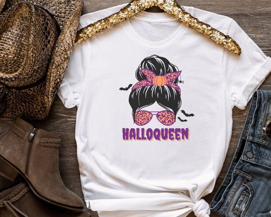 Discover Halloqueen Short Sleeve Tee, Halloween Shirt, Happy Halloween,  Messy Bun Mom, Funny Halloween Shirt