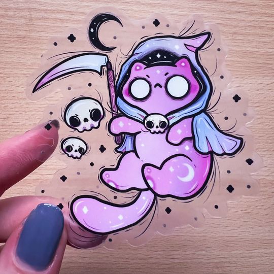 Discover Bih the Reaper Kitty Transparent Sticker