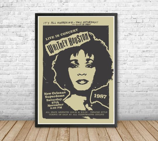 Discover Whitney Houston Music Poster 1987, Poster, Flyer, Music Concert, New Orleans Superdome Poster