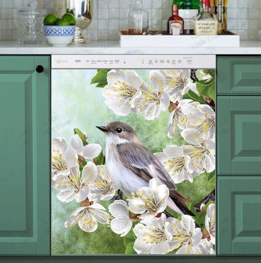 Discover Little Bird on a Blossoming Tree Dish Washer Covers
