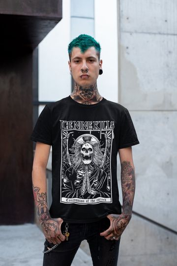 Discover Ice Nine Kills Heavy Metal Skeleton Silver Cream Band Tee, Motionless In White Shirt