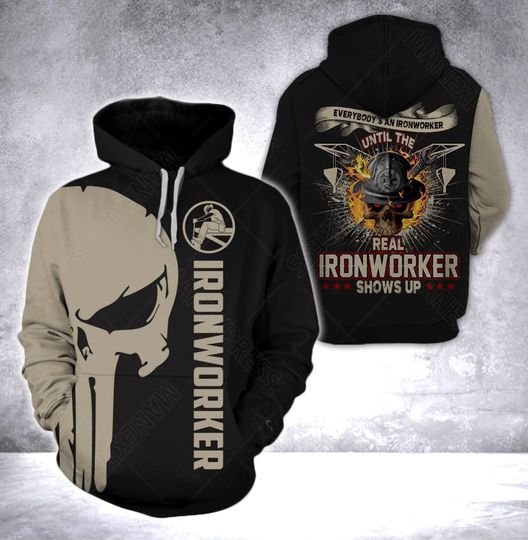 Discover Men's Everybody's An Ironworker Until The Real Ironworker Shows Up 3D Pullover All Over Print Black Hoodie