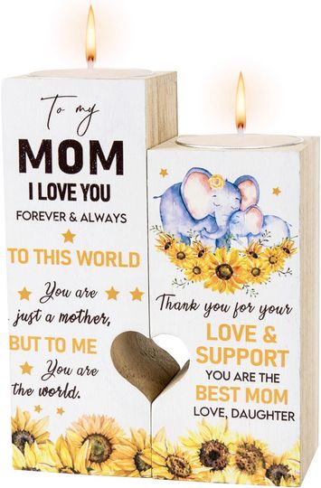 Discover Tealight Candle Holder,Gifts for Mom from Daughter,Set of 2 Wooden Heart Candle Holders