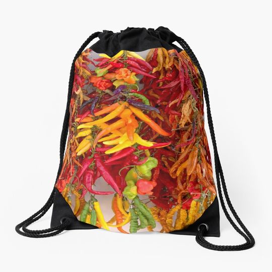 Discover Hanging dried mixed chili peppers Drawstring Bag