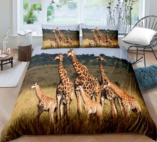 Discover Giraffe Comforter Cover Twin Size Animal Duvet Cover Cute Funny Animal Giraffe Print Bedding Set for Kids Bedroom Tropical Jungle Giraffes