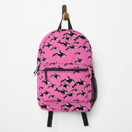 Discover Orca Whales Graphic Print on Pink Backpack