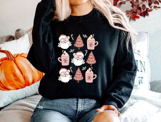 Discover Santa Claus Coffee And Christmas Tree Sweatshirt, Santa Claus Sweatshirt for Christmas, Christmas Gift