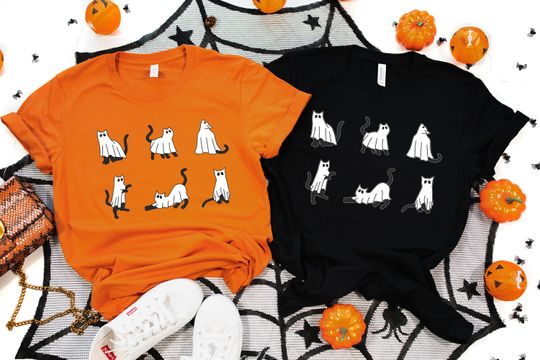 Discover Halloween Cat Ghost T-shirt - Fun Spooky Shirt