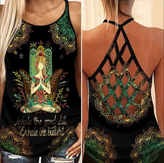 Discover Inhale The Good Criss Cross Tank Top
