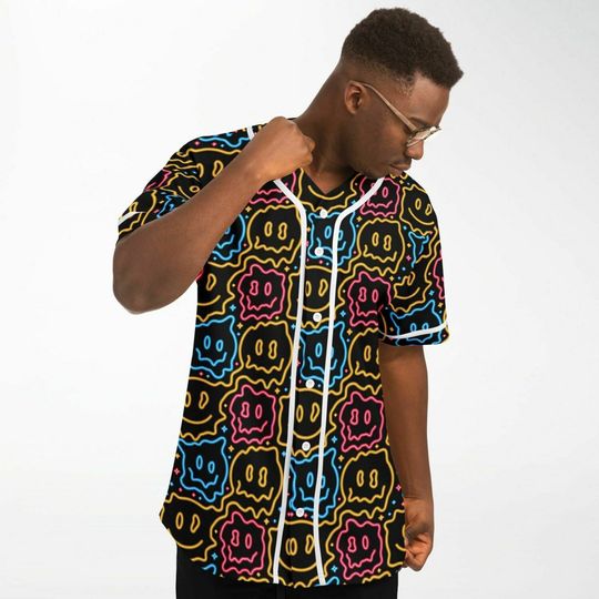 Discover Drippy Smiley Faces Festival Baseball Jersey