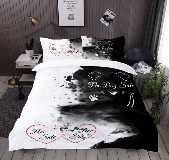 Discover His Side Her Side Dog Couple Bedding Set