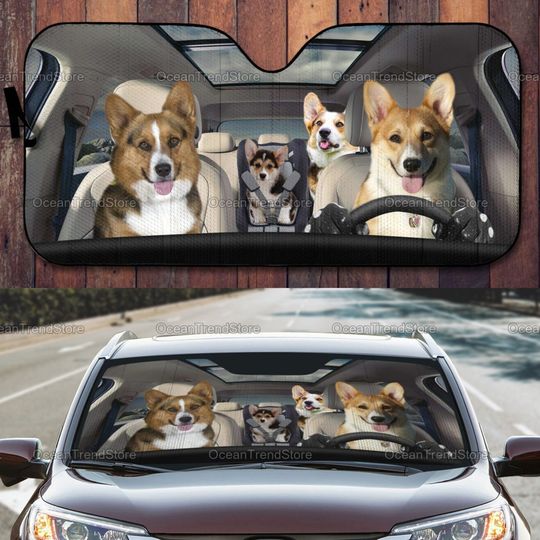 Discover Corgi Family Car Sunshade, Funny Corgi Sunshade