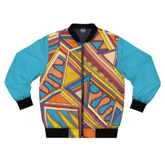 Discover Light Blue Geometric Printed Jacket, Women's Men's Bomber Jacket, Harajuku Clothing