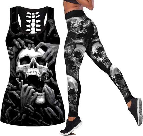 Discover Horror Skulls Hollow Tank Top Legging Sets