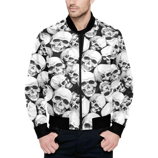 Discover Skull Quilted Bomber Jacket / Death Goth Men Women Custom Bomber Jackets
