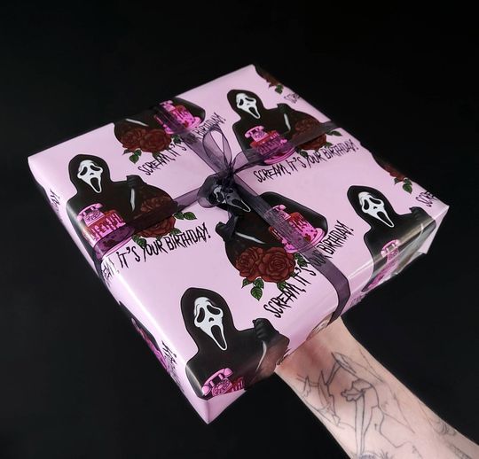 Discover Scream, it's your Birthday Grimwrap | Halloween horror wrapping paper