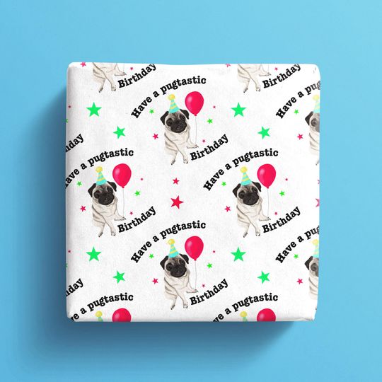 Discover Pug Birthday Gift Wrapping Paper