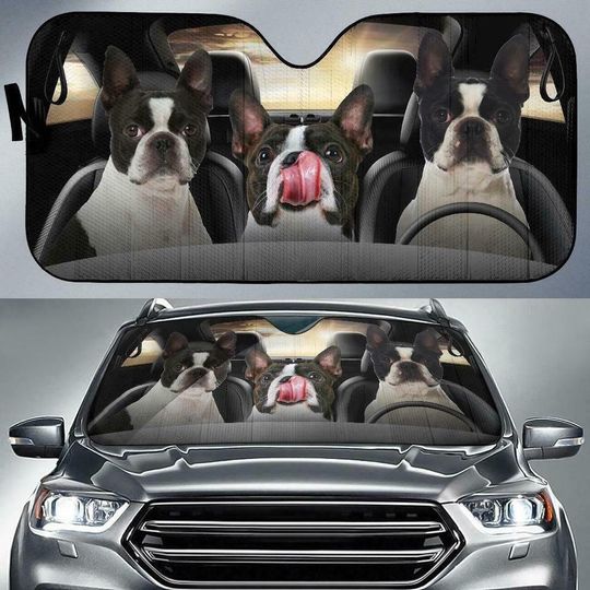 Discover Boston Terrier Car Driver Driving Car Sun Shade