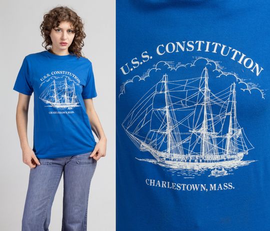 Discover 80s U.S.S. Constitution Ship T Shirt Vintage Charlestown Massachusetts Graphic Tourist Tee