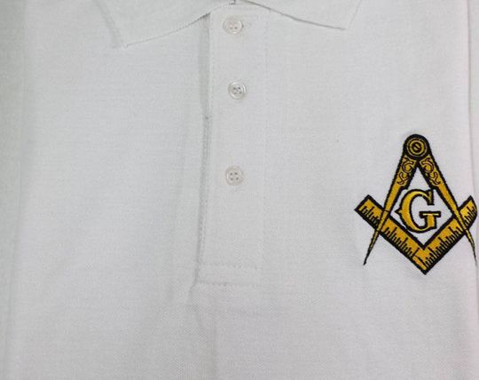 Discover White Masonic Polo Shirt with Embroidered G Logo & Square Compass