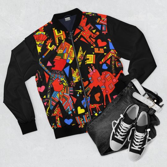 Discover Robots Jacket, Black Colorful Jacket, Unisex Wearable Art, Colorful Clothes, Bomber Jackets Coat