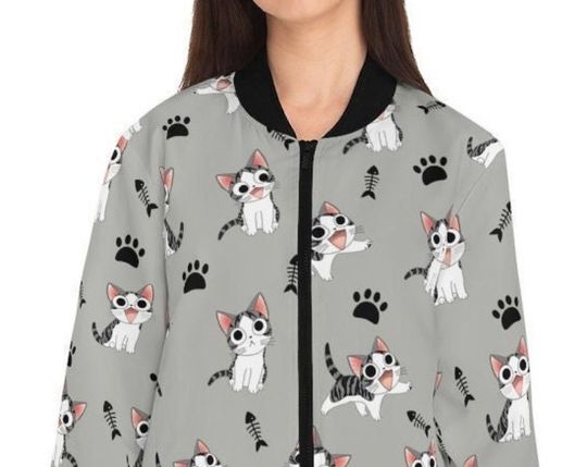 Discover Manga Cat Baseball Bomber Jacket, Animal Lover Cats Paws Jacket, Anime Cat Jacket