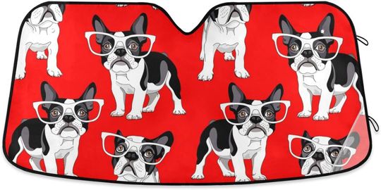 Discover Cartoon French Bulldog Car Windshield Sun Shade Foldable Reflector