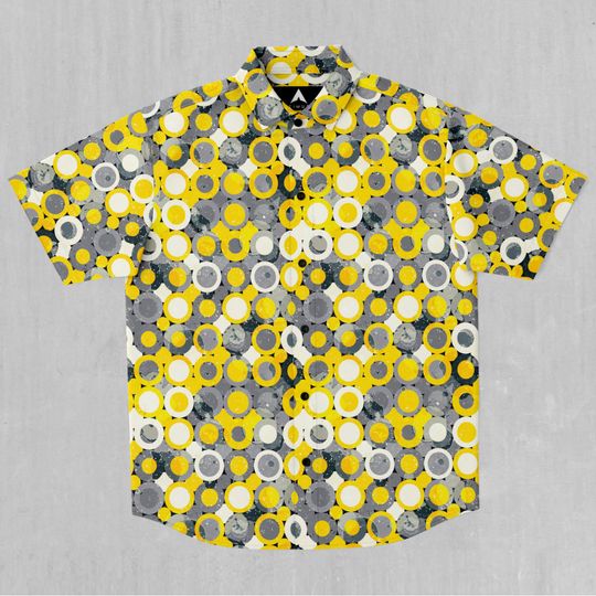 Discover Bass Boosted Yellow Short Sleeve Button Down Collared Hawaiin Shirt