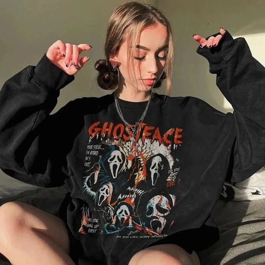 Discover Scream Ghostface Vintage Sweatshirt, Horror Movie Sweatshirt