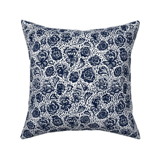 Discover Dark Indigo Floral Throw Pillow