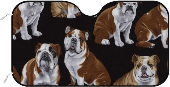 Discover Bulldog Dogs Car Sun Shade for Windshield Foldable Funny Vehicle UV Sun and Heat Reflector