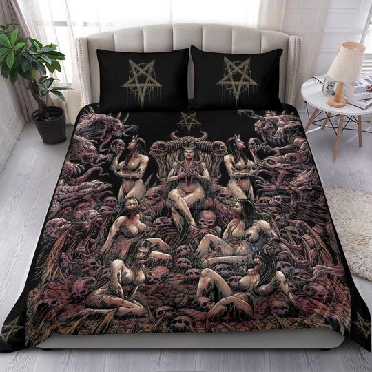 Discover Skull Demon Satanic Pentagram Nymphomania Witch Throne Bedding Set