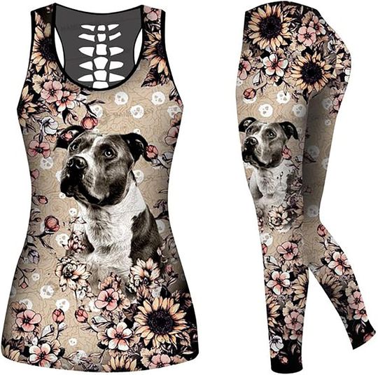 Discover Peach Blossom And Animals Hollow Tank Top Legging Sets