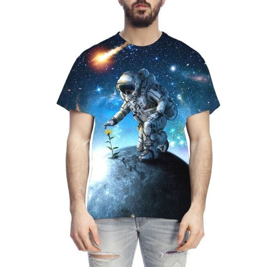 Discover Space astronaut flowers shirt 3D