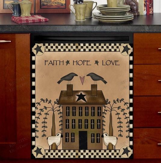 Discover Faith Hope and Love Prim Saltbox House Dish Washer Covers