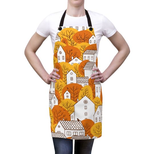 Discover Fall Orange Leaves and Nordic Houses Apron
