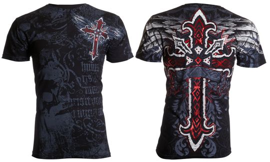 Discover Archaic 3D T-Shirt RED FLAG Cross Wings Biker