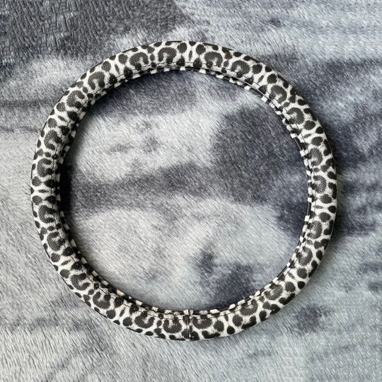 Discover Black white leopard print Steering Wheel Cover, Leather Car Accessories