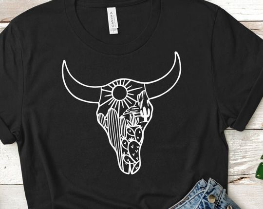Discover Cow Skull Shirt, Country Tshirt, Aztec Cow Skull , Western T-shirt