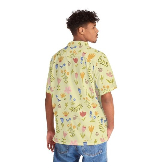 Discover Button Down Short Sleeve Casual Shirt Flowers on Yellow