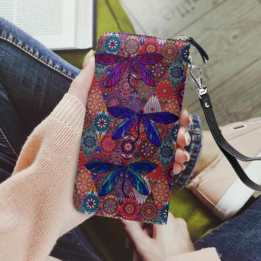 Discover Dragonfly Mandala Leather Wallet
