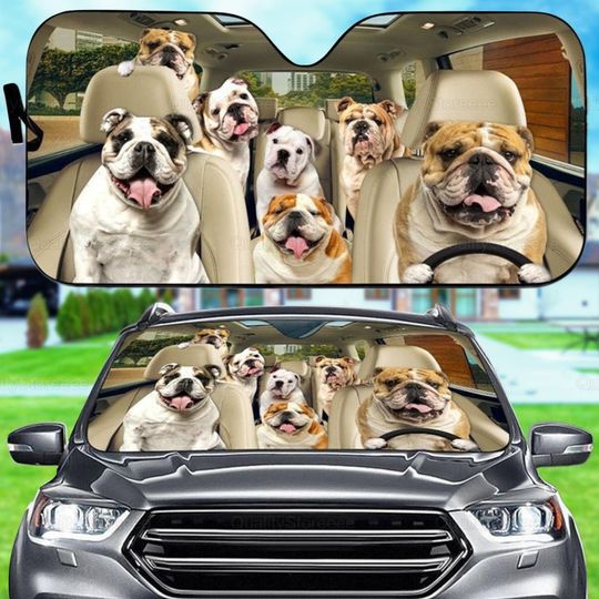 Discover Bulldog Car Sunshade, Dogs Family Sunshade
