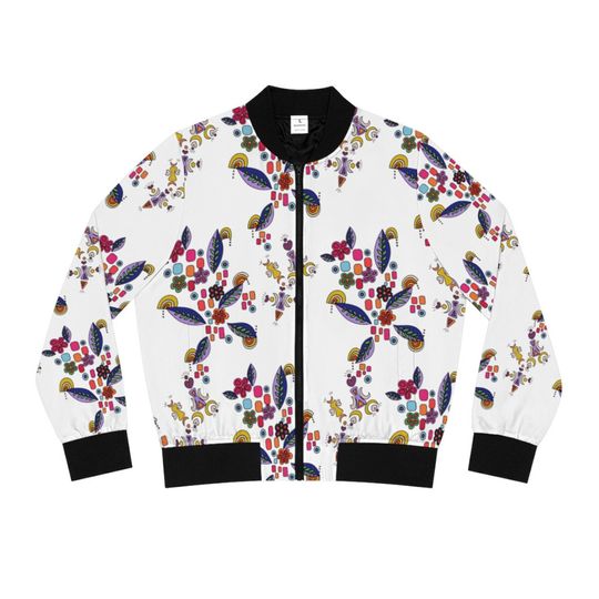 Discover Hippie Bomber Jacket with Hand-Drawn Flowers