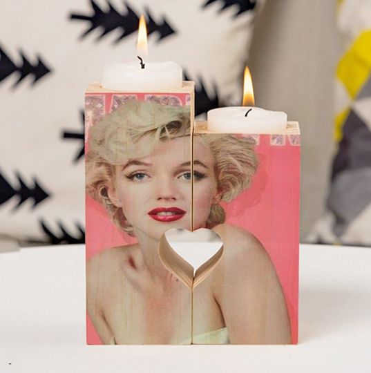 Discover Marilyn Monroe Heart Wooden Candlestick Collection/Diamonds are a Girls Best Friend